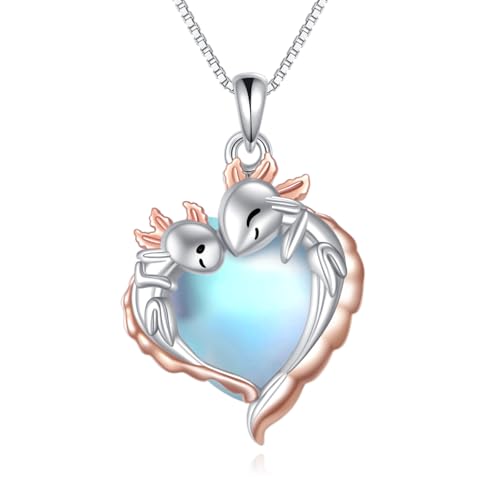 YAFEINI Axolotl Halskette Sterling Silber Mondstein Anhänger Tier Halskette Mondstein Schmuck Geschenke für Damen von YAFEINI