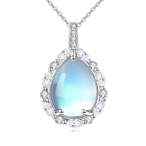 YAFEINI Mondstein Kette für Damen 925 Sterling Silber Blau Mondstein Anhänger Halskette Tropfen Kette Schmuck Geschenk von YAFEINI