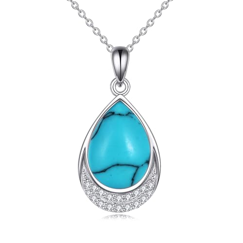 YAFEINI Türkis Kette für Damen 925 Sterling Silber Türkis Zirkonia Anhänger Halskette Schmuck Geschenk für Mädchen (L-Türkis) von YAFEINI