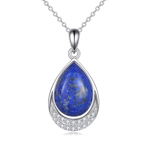 YAFEINI Lapislazuli Kette für Damen 925 Sterling Silber Lapislazuli Zirkonia Anhänger Halskette Schmuck Geschenk für Mädchen (M-Lapislazuli) von YAFEINI