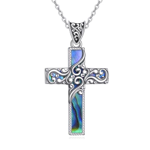 YAFEINI Kreuz Kette für Damen 925 Sterling Silber Filigrane Keltische Abalone Kette Böhmische Schmuck Geschenke für Herren (Abalone Kette) von YAFEINI