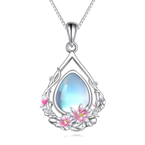 Geburt Blume Kette Sterling Silber Lotusblume Tropfen Anhänger Halskette Juli Geburtstag Blumen Schmuck Geschenke für Damen Mädchen von YAFEINI