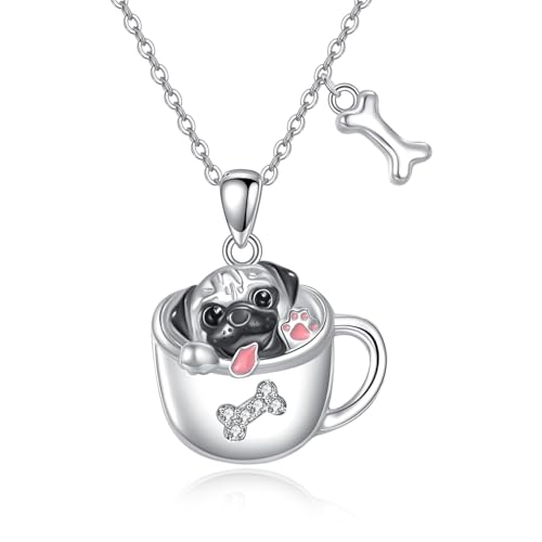 YAFEINI Mops Halskette 925 Sterling Silber Hund Anhänger Schmuck Mops Geschenk für Frauen Hundeliebhaber von YAFEINI