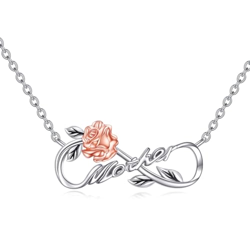 YAFEINI Rose Kette für Damen Silber 925 Mama Herz Haslkette Anhänger Schmuck Geschenke zum Muttertag für Mama Große Mutter Geschenke von YAFEINI