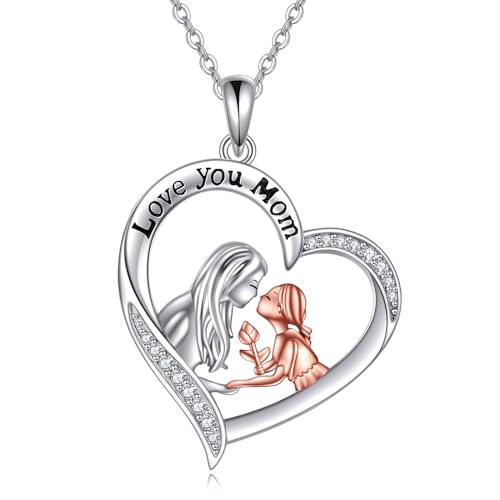 YAFEINI Mutter Tochter Kette für Damen Silber 925 Mama Herz Haslkette Anhänger Schmuck Geschenke für Damen Mädchen von YAFEINI