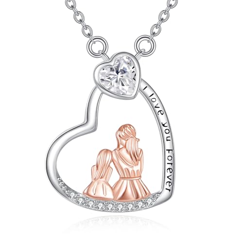 YAFEINI Mutter Tochter Kette Sterling Silber Mutter und Tochter Herz Halskette Weihnachten Geburtstag Anhänger Muttertag Kette Schmuck Geschenke für Mama Tochter von YAFEINI