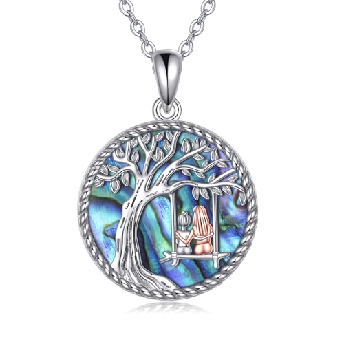 YAFEINI Mutter und Tochter Halskette 925 Sterling Silber Abalone Muschel Lebensbaum Kette Mutter Schmuck Muttertag Geschenk für Frauen Mütter von YAFEINI