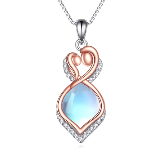 YAFEINI Mutter und Tochter Halskette 925 Sterling Silber Mutter Herz Halskette Weihnachten Geburtstag Anhänger Muttertag Kette Schmuck Geschenke für Mutter Tochter (Mondstein Mama kette) von YAFEINI
