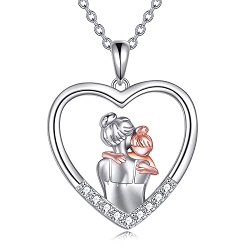 YAFEINI Mutter und Tochter Kette 925 Sterling Silber Mutter Herz Halskette Weihnachten Geburtstag Anhänger Muttertag Kette Schmuck Geschenke für Mutter Tochter (Mutter Herz Halskette) von YAFEINI