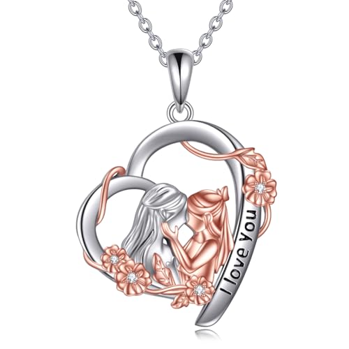 YAFEINI Mutter und Tochter Halskette 925 Sterling Silber Herz Halskette Weihnachten Geburtstag Anhänger Muttertag Kette Schmuck Geschenke für Mutter Tochter von YAFEINI