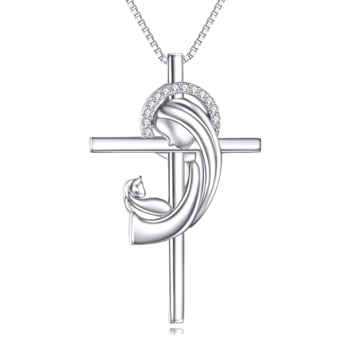 YAFEINI Mutter und Tochter Kette 925 Sterling Silber Kreuz Halskette Anhänger Halskette Schmuck Geschenke für Mama (Kreuz Mutter Tochter Halskette) von YAFEINI