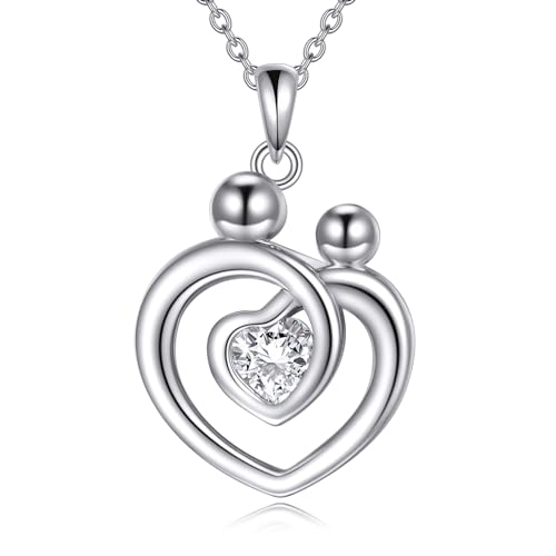 YAFEINI Geschenke für Mama 925 Sterling Silber Mutter und Tochter Halskette Muttertag Kette Geburtstag Anhänger Schmuck für Mama Damen (Mutter Kind Herz Halskette) von YAFEINI