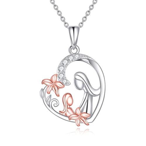 YAFEINI Mutter und Tochter Kette 925 Sterling Silber Mama Halskette Geburtstag Anhänger Muttertag Kette Schmuck Geschenke für Mama (Mutter und Tochter Halskette 15) von YAFEINI