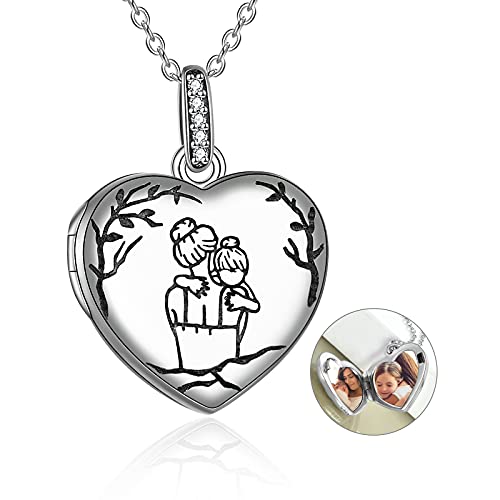 YAFEINI Mutter und Tochter Kette 925 Sterling Silber Mama Bilder Foto Medaillon Herz Halskette Anhänger Halskette Schmuck Geschenke für Mama Tochter (Mutter und Tochter Halskette) von YAFEINI