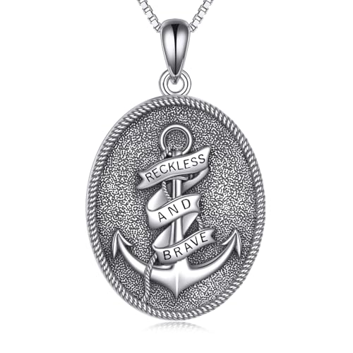 YAFEINI Nautische Anker Halskette für Herren 925er Sterlingsilber Vintage Stil Marine Festmacher Anker Anhänger Kette Katholischer Schutz Schmuck Geschenk für Ehemann Sohn von YAFEINI