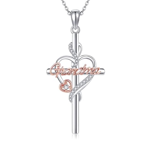 YAFEINI Oma Kreuz Kette Sterling silber Oma Kreuz Halskette Großmutter Schmuck Geschenke für Oma, Mutter, Ehefrau von YAFEINI