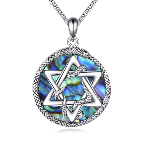 YAFEINI Ouroboros Kette Herren 925 Sterling Silber Sechszackiger Stern Schlange Anhänger Halskette David Stern Abalone Muschel Schmuck Geschenk von YAFEINI