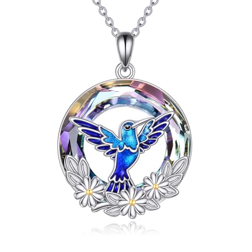 YAFEINI Kolibri Kette Geschenke für Damen 925 Sterling Silber Wunderschöner Kolibri Kristall Anhänger Halskette Kolibri Schmuck Geschenke für Frauen (Kolibri Kette) von YAFEINI