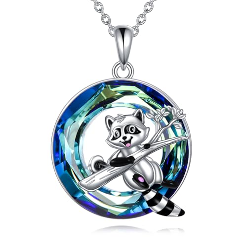 YAFEINI Waschbär Kette Geschenke für Damen Mädchen 925 Sterling Silber Niedlicher Waschbär Kristall Anhänger Halskette Waschbär Schmuck Geschenke für Frauen (Waschbär Kette) von YAFEINI