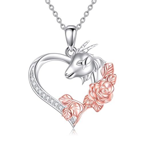 YAFEINI Panda Halskette Sterling Silber Herz Panda Anhänger Halskette Panda Schmuck Geschenke für Mädchen Damen Tier Halskette (Ziege Halskette) von YAFEINI