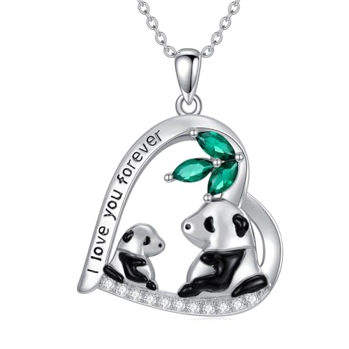 YAFEINI Panda Halskette für Damen Mädchen 925 Silber Panda Halskette Anhänger Herz Kette Schmuck Geschenke für Mutter und Tochter (Panda Kette) von YAFEINI