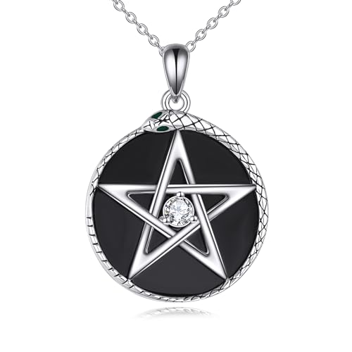 YAFEINI Pentagram Halskette Sterling Silber Schwarz Onyx Halskette Schlange Halskette Onyx Pentagram Schmuck für Frauen Mädchen von YAFEINI