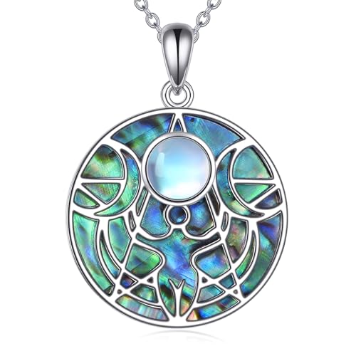 YAFEINI Dreifach Mondgöttin Ketten für Damen 925 Sterlingsilber Keltischer Mondstein Anhänger Halskette Amulett Hexenschmuck Geschenk für Frauen von YAFEINI