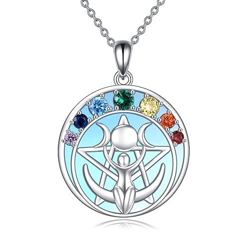 YAFEINI Pentagramm Kette aus Sterling Silber mit Mondstein Chakra Mond Pentagramm Pentakel Anhänger Keltischer heidnischer wiccanischer magischer Amulette Schmuck für Damen Mädchen von YAFEINI
