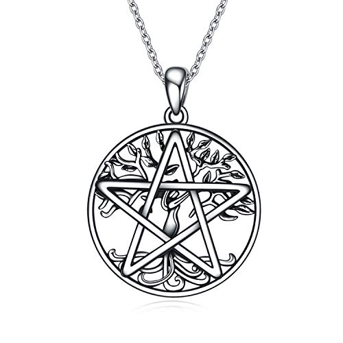 YAFEINI Pentagramm Pentagramm Halskette 925 Sterling Silber Baum des Lebens Pentagramm Pentagramm Pentagramm Anhänger Halskette Wicca Schmuck für Frauen Männer Geschenke, Metall von YAFEINI