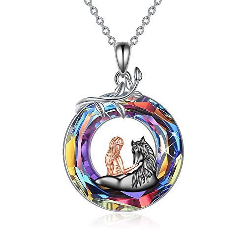 YAFEINI Pferd Kette Mädchen Anhänger Pferd Kristall Halskette 925 Sterling Silber Schmuck Geschenk für Damen Freund (Schwarz Pferd mit Kristall Halskette) von YAFEINI