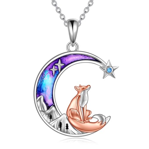 YAFEINI Fuchs Kette Geschenke 925 Sterling Silber süße Kitsune und Mond Anhänger Halskette Schmuck Geschenke für Damen von YAFEINI