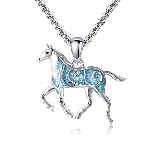 YAFEINI Pferde Kette Sterling Silber Türkis Halskette Pferde Schmuck Geschenke für Frauen Männer von YAFEINI