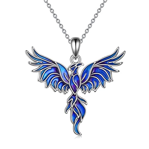 YAFEINI Blau Phoenix Kette Halskette 925 Sterling Silber Phoenix Anhänger Schmuck Geschenke für Damen Mädchen Mutter von YAFEINI