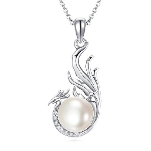 YAFEINI Phönix Halskette Damen 925 Sterling Silber mit Perle Symbol Schmuck Wiedergeburt Phönix Anhänger Kette Geschenk für Frauen Mutter Ehefrau von YAFEINI
