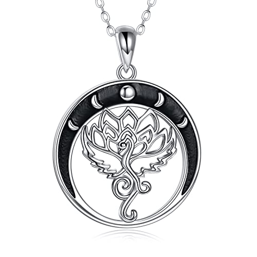 YAFEINI Phoenix Halskette Mondphase Sterling Silber Phoenix Anhänger Feuervogel Schmuck Geschenke für Frauen von YAFEINI