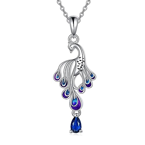 YAFEINI Pfau Kette S925 Sterling Silber Blau Pfau Halskette Anhänger Schmuck Geschenke für Damen Mädchen von YAFEINI