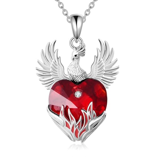 YAFEINI Phönix Kette für Damen 925 Sterling Silber Phönix Anhänger Halskette mit Rotem Kristall Phönix Schmuck für Ehefrau und Mutter (Phönix) von YAFEINI