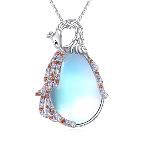 YAFEINI Phönix Mondstein Kette für Damen 925 Sterling Silber Phönix Anhänger HalskettePhönix Schmuck Geschenk für Frauen Mädchen (Phönix Mondstein) von YAFEINI