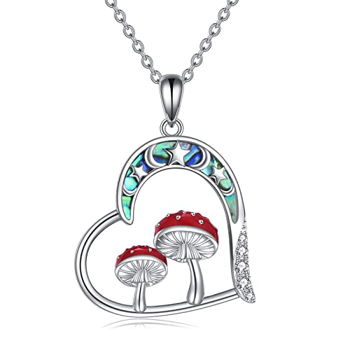 YAFEINI Pilz Halskette für Damen 925 Sterling Silber Anhänger Kette Netter Anhänger Halskette Herz Halskette Schmuck Geschenk für Frauen Mädchen von YAFEINI