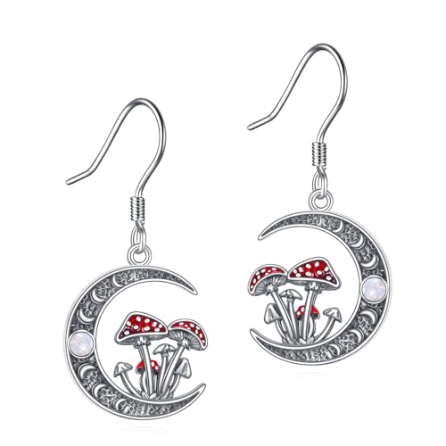 YAFEINI Pilz Hangle Ohrringe 925 Sterling Silber Mondphase Pilz Ohrringe Schmuck Geschenke für Frauen von YAFEINI