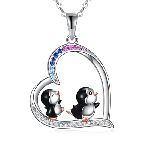 YAFEINI Pinguin Halskette Sterling Silber Herz Pinguin Anhänger Halskette Nette Pinguin Schmuck Geschenke für Frauen Mädchen von YAFEINI