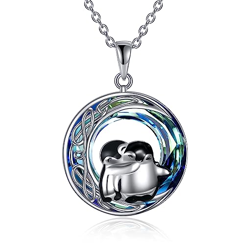 Pinguin Halskette aus Sterling Silber Keltischer Mond Pinguin Schmuck Geschenke für Frauen Pinguinliebhaber von YAFEINI