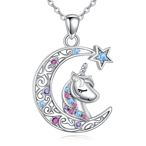YAFEINI Einhorn Halskette Sterling Silber Einhorn Anhänger Tier Halskette Schmuck Geschenk für Damen von YAFEINI