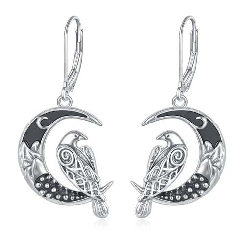 YAFEINI Rabenohrringe, 925er Sterlingsilber, Krähen-Obsidian, Leverback-Ohrringe, Mond, Gothic-Schmuck, Geschenke für Frauen von YAFEINI