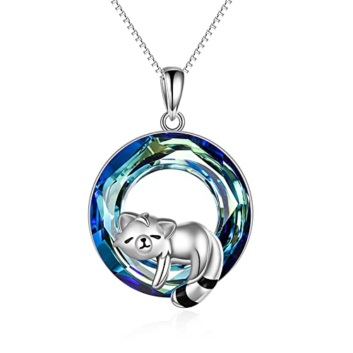 YAFEINI Roter Panda Schmuck Geschenke Sterling Silber Kristall Roter Panda Anhänger Halsketten Niedlicher Roter Panda Schmuck für Frauen Mädchen Weihnachtsgeschenke von YAFEINI