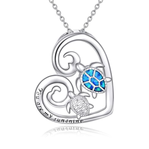 YAFEINI Schildkröte Kette für Damen 925 Sterling Silber Herz Opal Schildkröte Anhänger Halskette Schildkröte Ocean Schmuck Geschenke für Mädchen Kinder (Schildkröte Halskette) von YAFEINI