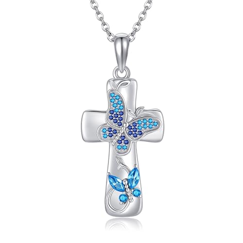 YAFEINI Schmetterling Kette Sterling Silber Kreuz Anhänger Halskette Schmuck Geschenk für Damen Frauen Mütter YAFEINI Schmetterling Kette Sterling Silber Kreuz Anhänger Halskette Schmuck Geschenk für Damen Frauen Mütter von YAFEINI