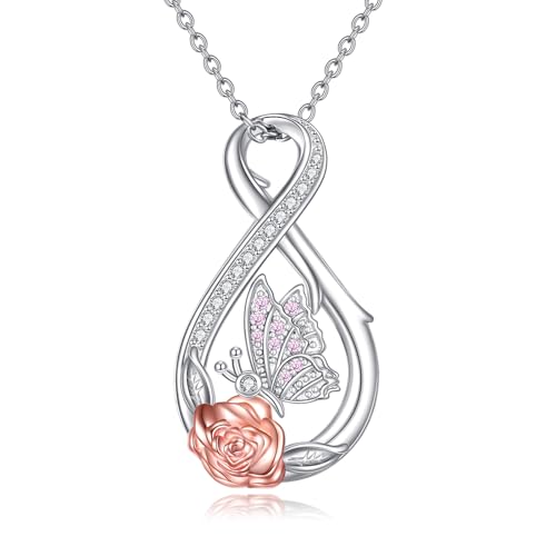 YAFEINI Schmetterling Kette für Damen 925 Sterling Silber Unendlichkeit Infinity Halskette Anhänger Rosen Kette Schmuck Geschenke für Frauen Mädchen (Infinity Halskette) von YAFEINI