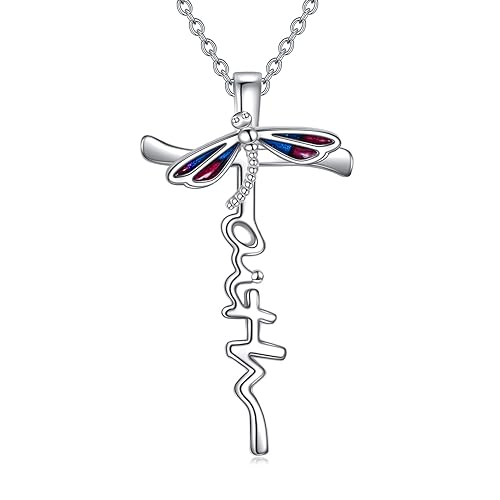 YAFEINI Libelle Kreuz Kette für Damen 925 Sterling Silber Faith Kreuz Anhänger Halskette Kreuz Schmuck Geschenk für Frauen Mädchen Freund Mama Tochter von YAFEINI