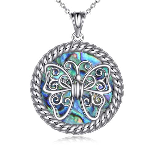 YAFEINI Schmetterling Kette für Damen S925 Sterling Silber Filigrane Schmetterling Halskette Anhänger Abalone Muschel Schmuck für Mädchen von YAFEINI